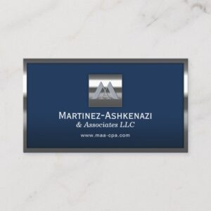 Custom Logo Navy Blue Modern Metal Frame Business Card