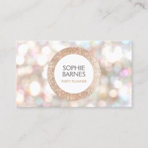 Cute Bokeh and Rose Gold Sequin Event Planner 2 Business Card