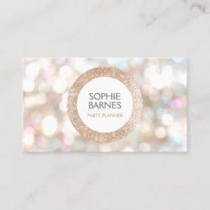 Cute Bokeh and Rose Gold Sequin Event Planner 2 Business Card