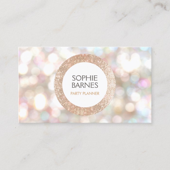 Cute Bokeh and Rose Gold Sequin Event Planner 2 Business Card