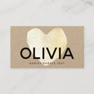 Cute Bold Modern Gold Heart Kraft Business Card