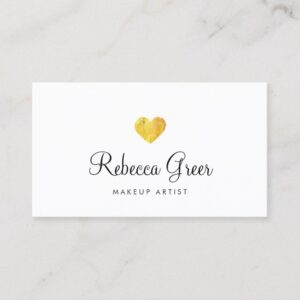 Cute Gold Heart Modern Beauty Consultant White Business Card