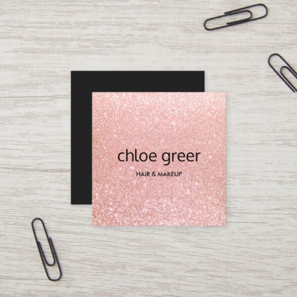 Cute Modern Pink Glitter Beauty Salon Square Business Card