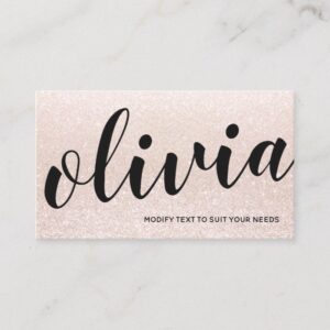 Cute Pink Champagne Glitter Script Calligraphy Business Card