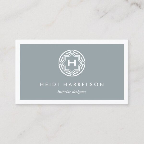 DECORATIVE INITIAL LOGO on SLATE GRAY Business Card