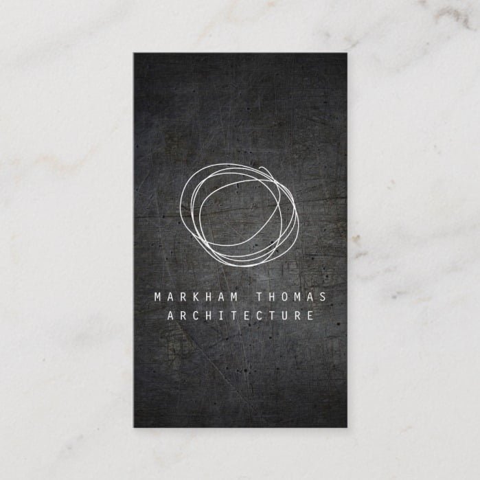 Designer Scribble Logo on Black Grunge Metal Business Card
