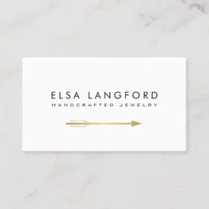 Edgy Bohemian Faux Gold Arrow Artisanal White Business Card