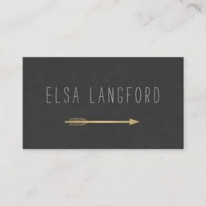 Edgy Bohemian Faux Gold Arrow Handwritten Text Business Card