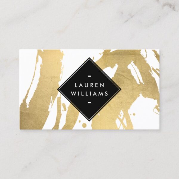 Edgy Faux Gold Brushstrokes Business Card