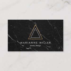 Edgy Rose Gold Triangle Logo Black Marble Business Card