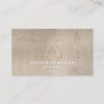 Edgy Rose Gold Triangle Logo on Beige Wood Business Card