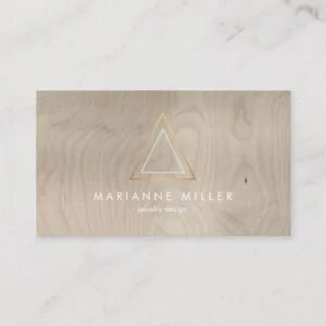 Edgy Rose Gold Triangle Logo on Beige Wood Business Card