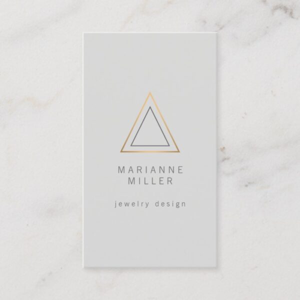 Edgy Rose Gold Triangle Logo on Light Gray Business Card