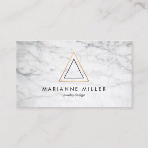 Edgy Rose Gold Triangle Logo White Marble Business Card