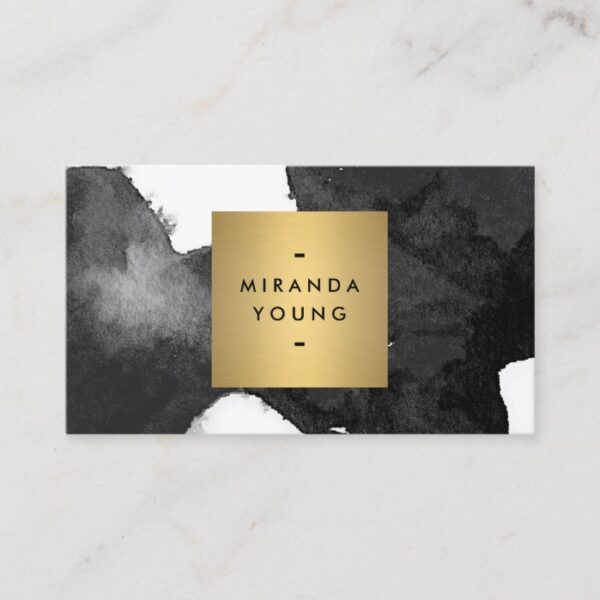 Elegant Abstract Black Watercolor Brushstrokes Business Card