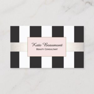 Elegant Black and White Striped Pink Plaque Beauty Business Card