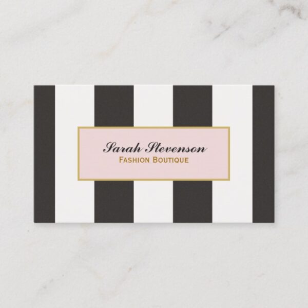 Elegant Black and White Stripes Fashion Boutique Business Card