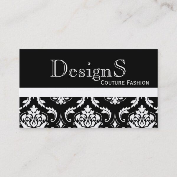 Elegant Black White Damask Fashion Business Card