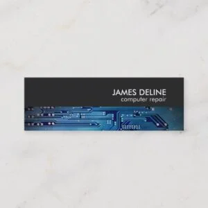 Elegant Blue Grey Circuit Computer Repair Mini Business Card