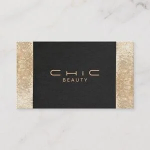 Elegant Chic Black Faux Gold Sequin Beauty Business Card