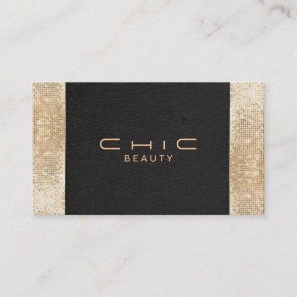 Elegant Chic Black Faux Gold Sequin Beauty Business Card