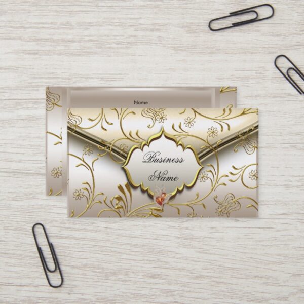 Elegant Classy Damask Caramel Cream Beige Gold Business Card