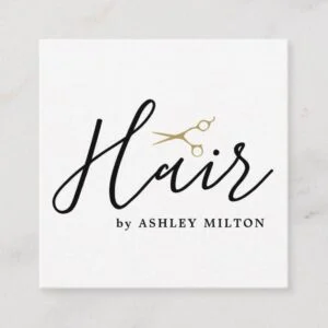 Elegant Clean White Scissors Hair Stylist Square Business Card