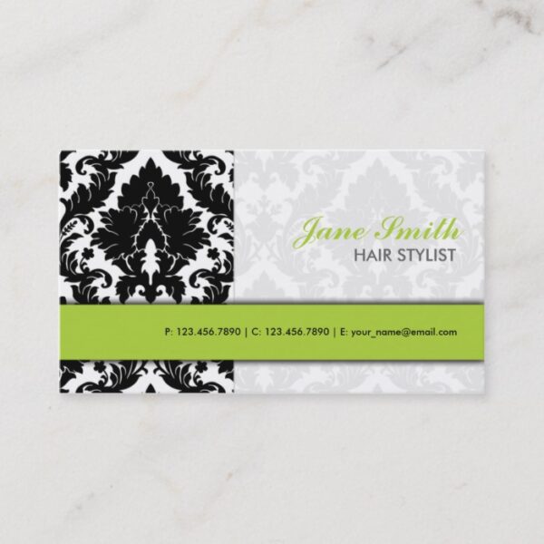 Elegant Damask Floral Pattern Modern Stylish Green Business Card