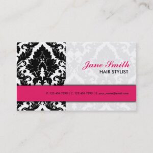 Elegant Damask Floral Pattern Modern Stylish Pink Business Card