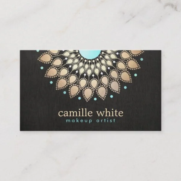 Elegant Faux Gold Lotus Flower Black Business Card