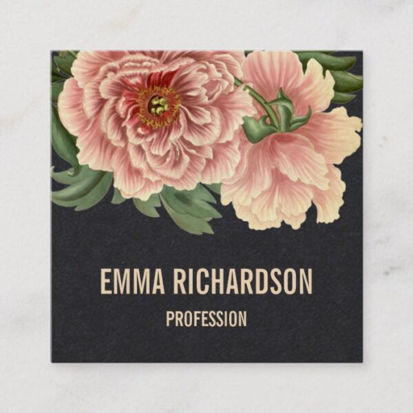 Elegant floral trendy pink peony business cards