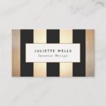Elegant Gold and Black Stripes Interior Designer Business Card