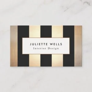 Elegant Gold and Black Stripes Interior Designer Business Card