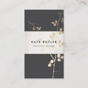 Elegant Gold Black Branch Interior Designer Business Card