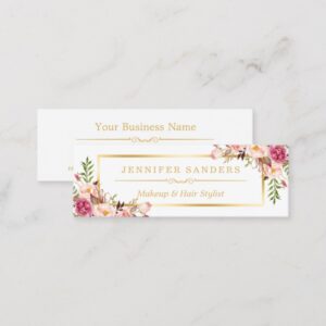 Elegant Gold Chic Floral Makeup Hair Stylist Salon Mini Business Card
