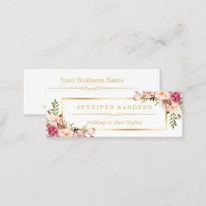 Elegant Gold Chic Floral Makeup Hair Stylist Salon Mini Business Card