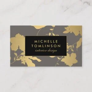 Elegant Gold Floral Pattern Gray Designer Business Card