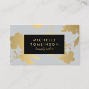 Elegant Gold Floral Pattern Pale Gray Designer Business Card