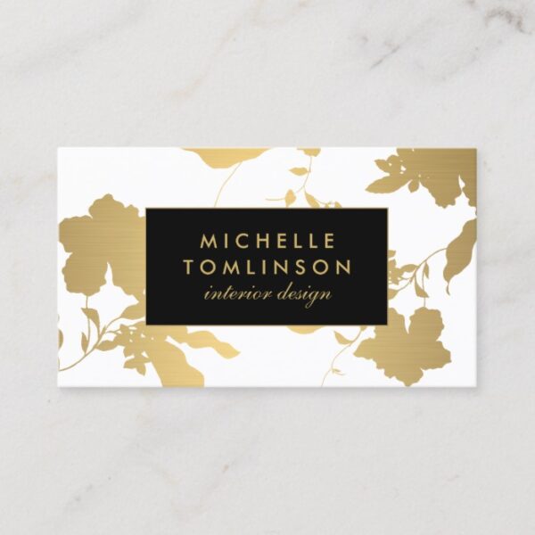 Elegant Gold Floral Pattern White Designer Business Card