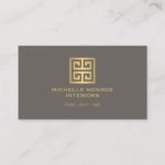 Elegant Gold Greek Key Interior Designer Taupe Business Card