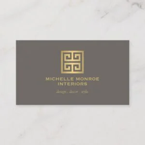 Elegant Gold Greek Key Interior Designer Taupe Business Card