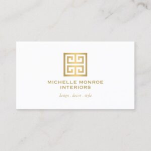 Elegant Gold Greek Key Interior Designer White Business Card