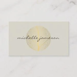 Elegant Gold Leaf Logo on Light Tan Business Card