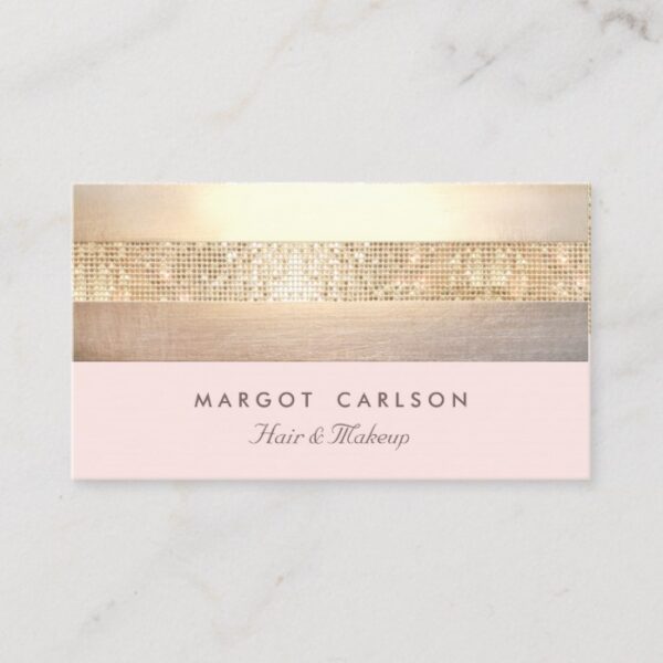 Elegant Gold Sequins Light Pink Striped *NO SHINE Business Card
