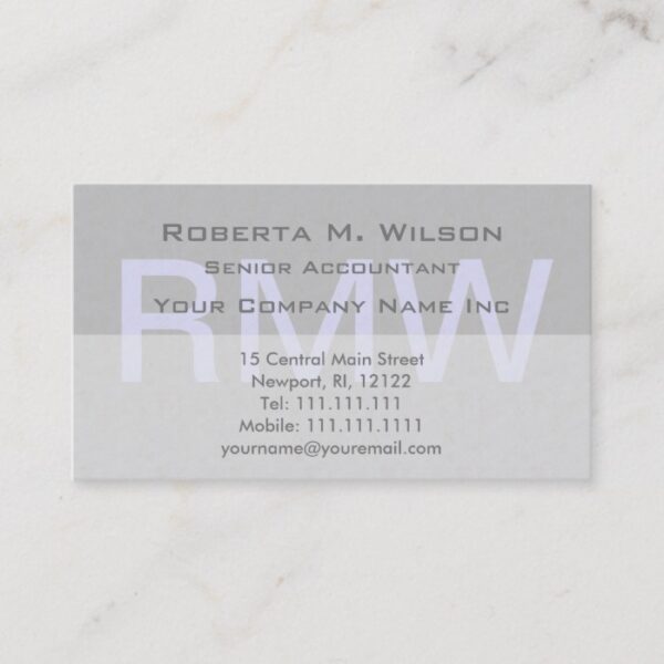 Elegant Gray Monogram Custom Colors Accountant CPA Business Card
