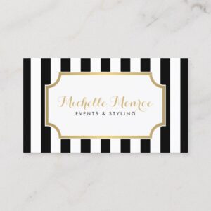 Elegant Luxe Bold Black and White Stripes Business Card