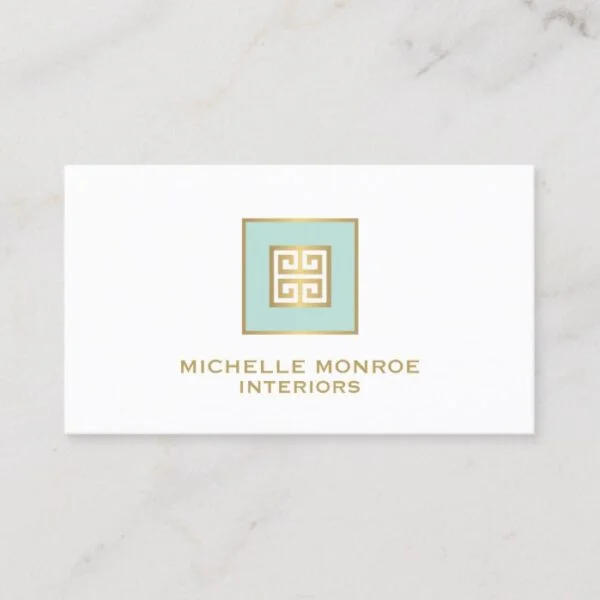Elegant Mint/Gold Greek Key Design Business Card