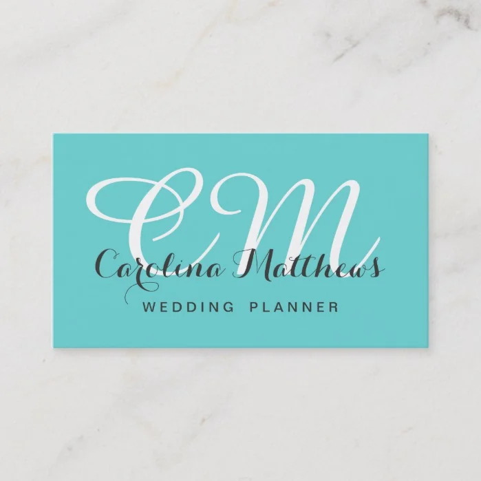 Elegant Modern Monogram Tiffany Blue Business Card