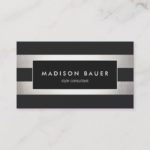 Elegant Modern Striped Black FAUX Silver Foil Business Card