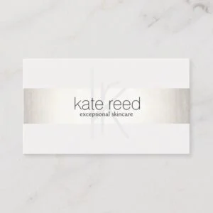 Elegant Monogram White Modern FAUX Silver Striped Business Card